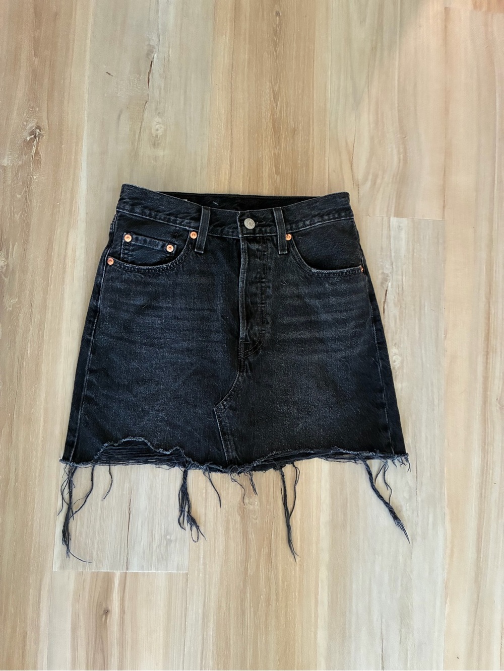Levi's Black Distressed Denim Mini Skirt